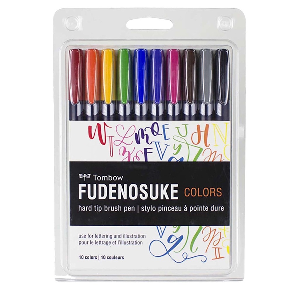 10 Pack Tombow 56429 Fudenosuke Calligraphy Brush Pens
Hard Tip Assorted Colours